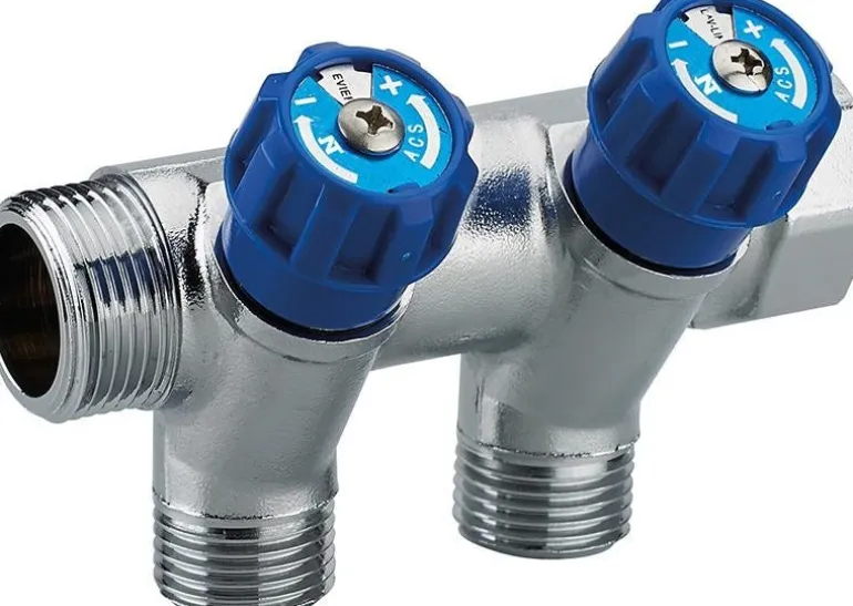 Collecteur robinet bleu M-F 20x27 - 2 départs Mâle 15x21
