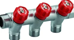 Collecteur robinet rouge M-F 20x27 - 3 départs Mâle 15x21