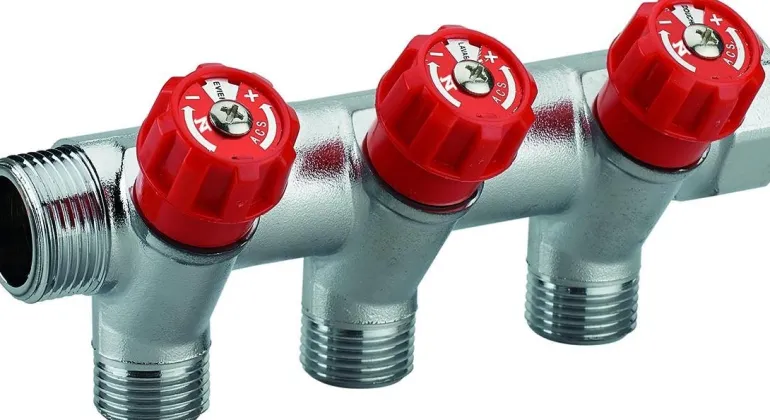 Collecteur robinet rouge M-F 20x27 - 3 départs Mâle 15x21