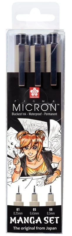 Collection Manga unique de 3 stylos Pigma Micron Noirs