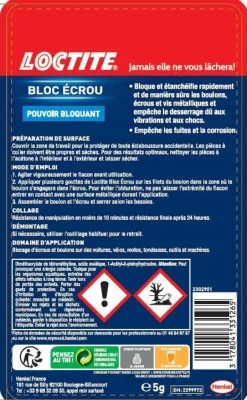 Colle résine autoblocante Bloc écrou 5ml LOCTITE