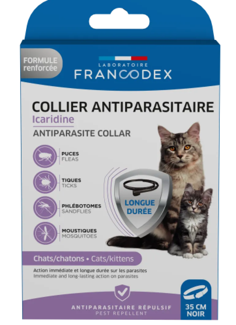 Collier antiparasitaire Icaridine pour chat 35 cm noir