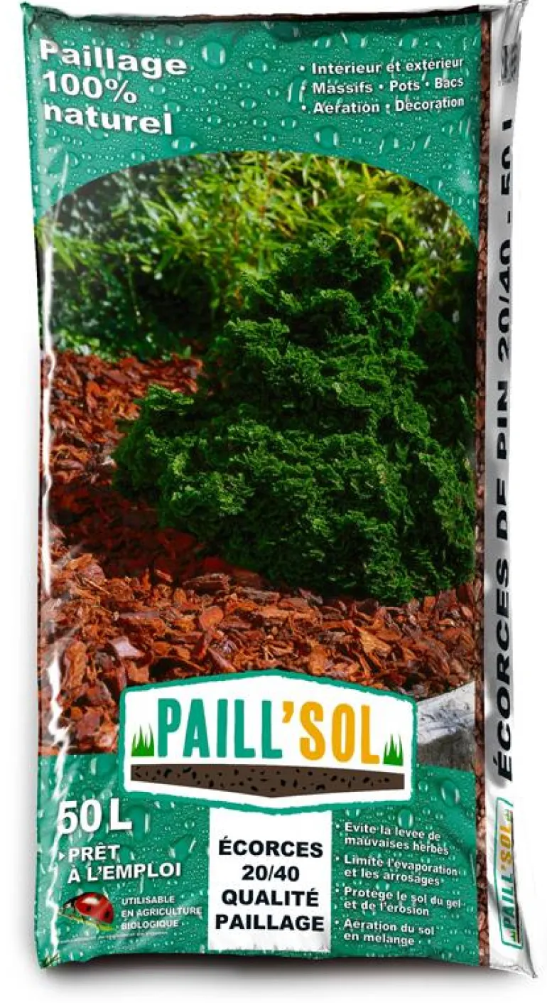 Écorces de pin maritime pour paillage 20/40 UAB 50L