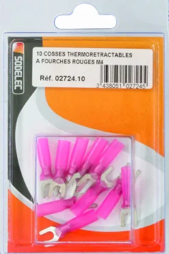 Cosse à fourche isolée thermorétractable rouge M4 (x10)