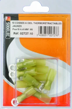 Cosse à oeil isolée thermorétractable jaune M5 (x10)