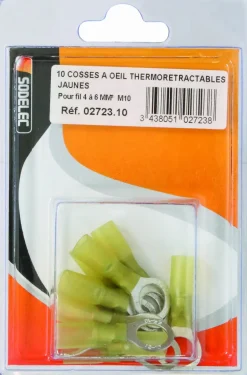Cosse à oeil isolée thermorétractable jaune M10 (x10)