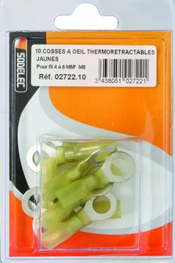 Cosse à oeil isolée thermorétractable jaune M6 (x10)
