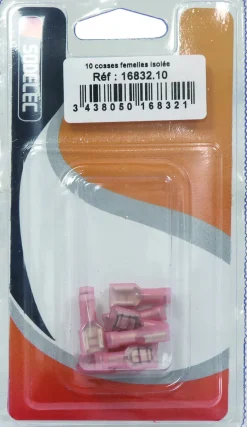 Cosse plate femelle 100% isolée rouge 6,3X0,8mm (x10)