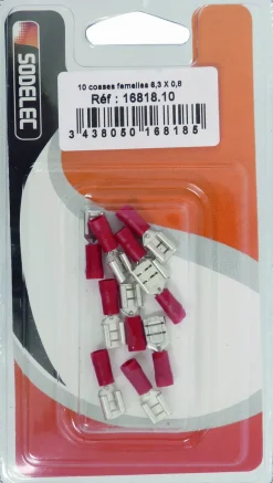 Cosse plate femelle isolée rouge 6,3X0,8mm (x10)