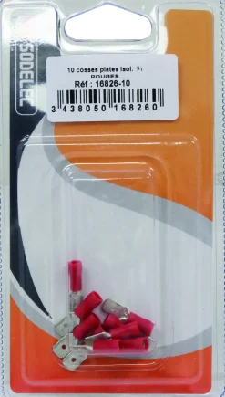 Cosse plate mâle isolée rouge 6,3X0,8 (x10)