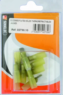 Cosse plate mâle isolée thermo jaune 6,3x0,8mm (x10)