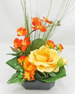 Coupe funéraire de rose, orchidée et callas H 30 Ø 20 cm