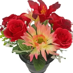 Coupe funéraire de roses, de lys et de gerberas H 30 Ø 25 cm
