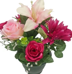 Coupe funéraire de roses, de lys et de gerberas H 30 Ø 25 cm