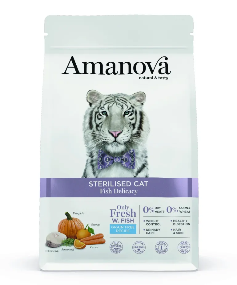 Croquettes chat stérilisé goût poisson 4 kg AMANOVA