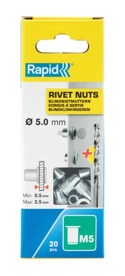 Écrous à sertir M5 pour plage serrage jusqu'à 2.5 mm (x20)