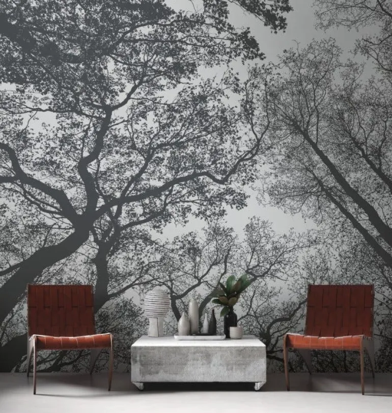 Décor panoramique ciel arbres noir/blanc AS CREATION