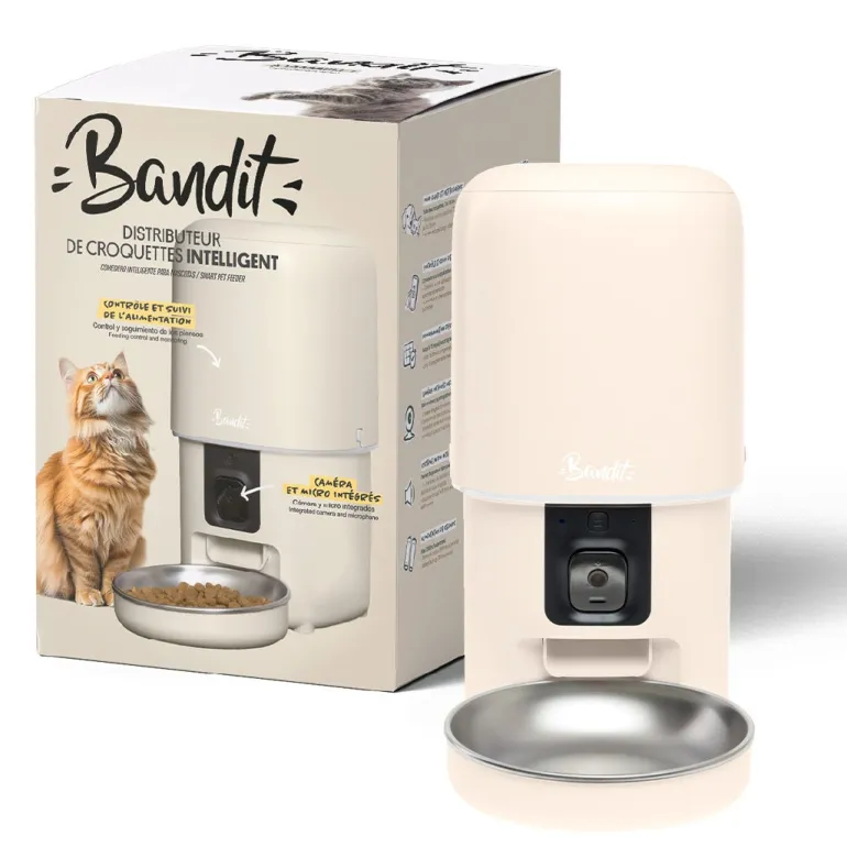 Distributeur de croquettes connecté pour chat/chien 4L Crème