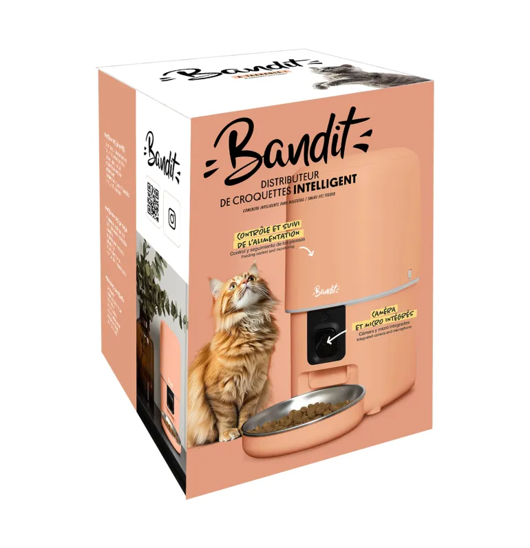 Distributeur de croquettes connecté pour chat/chien 4L Pêche