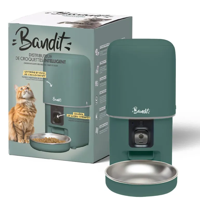 Distributeur de croquettes connecté pour chat/chien 4L Vert