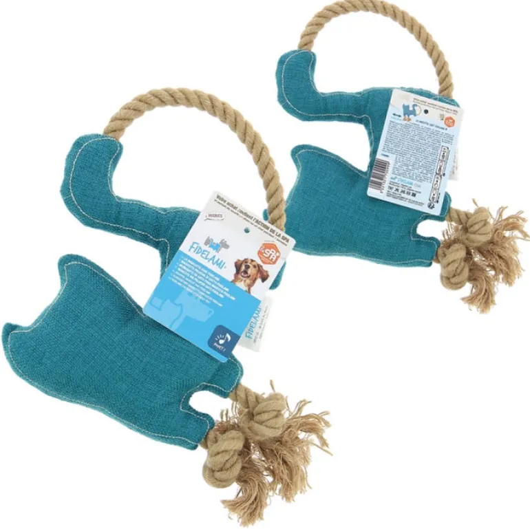 Doudou mascotte chat en tissu et corde 24x23x5 cm bleu