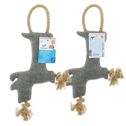 Doudou mascotte chien en tissu et corde 47x24x5 cm gris