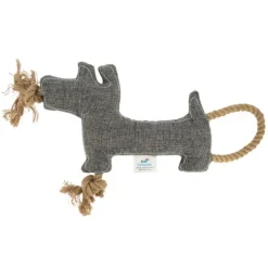Doudou mascotte chien en tissu et corde 47x24x5 cm gris