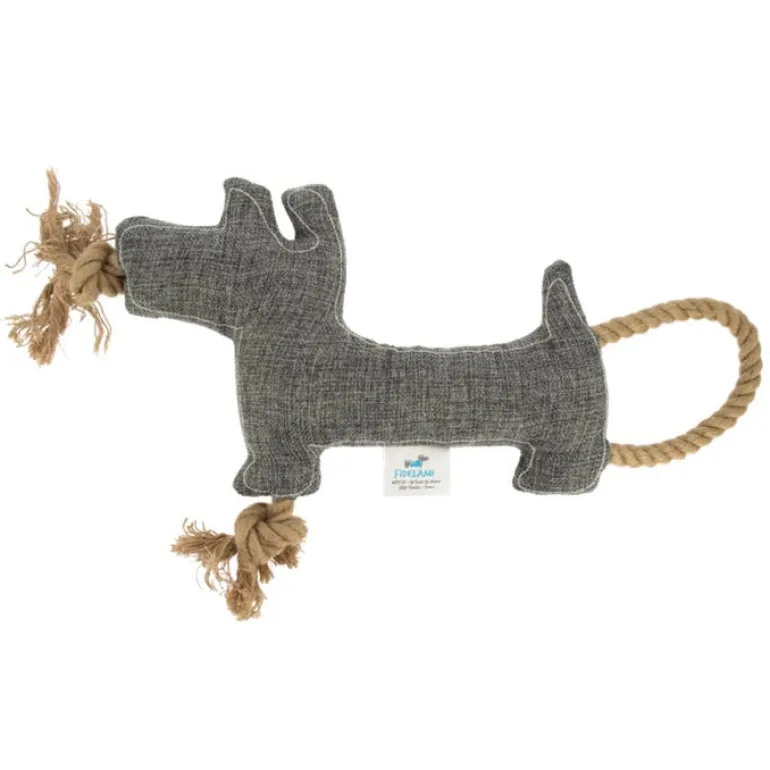 Doudou mascotte chien en tissu et corde 47x24x5 cm gris