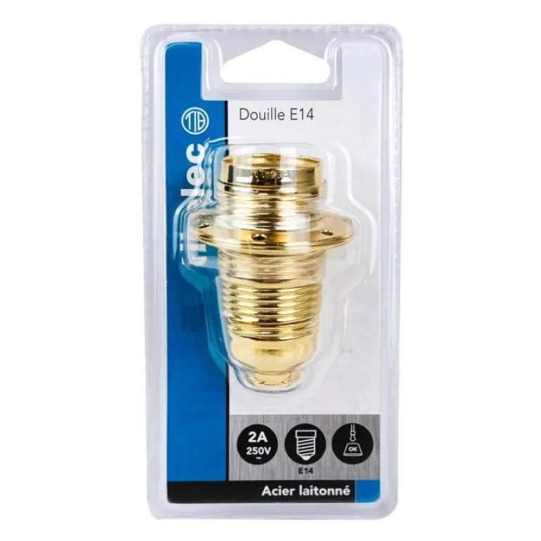 Douille métal E14 double bague finition acier laitonné