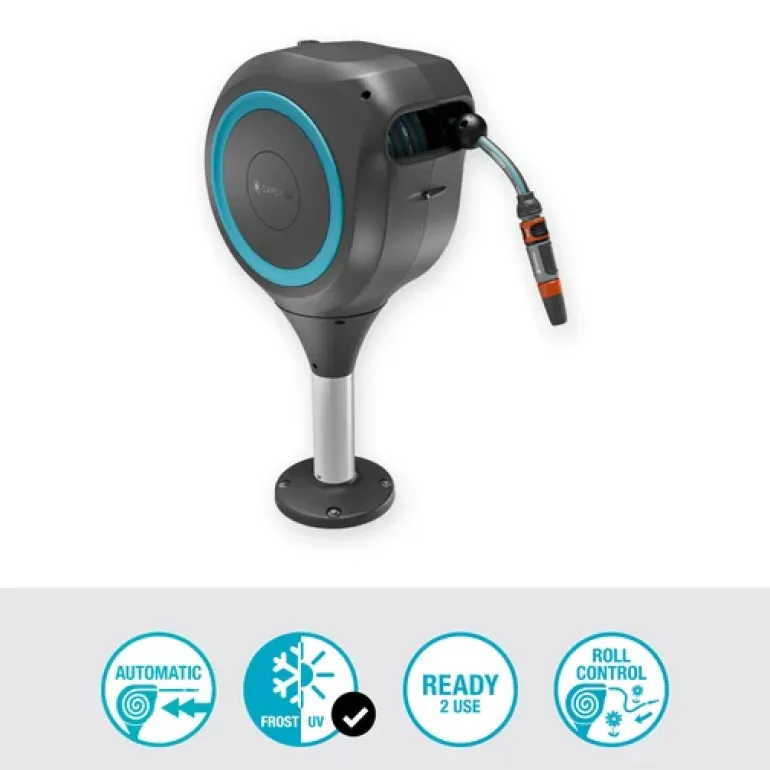 Dévidoir auto pour terrasse RollUp S 15 m bleu GARDENA