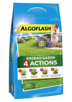 Engrais gazon 4 actions 10kg 250m² ALGOFLASH