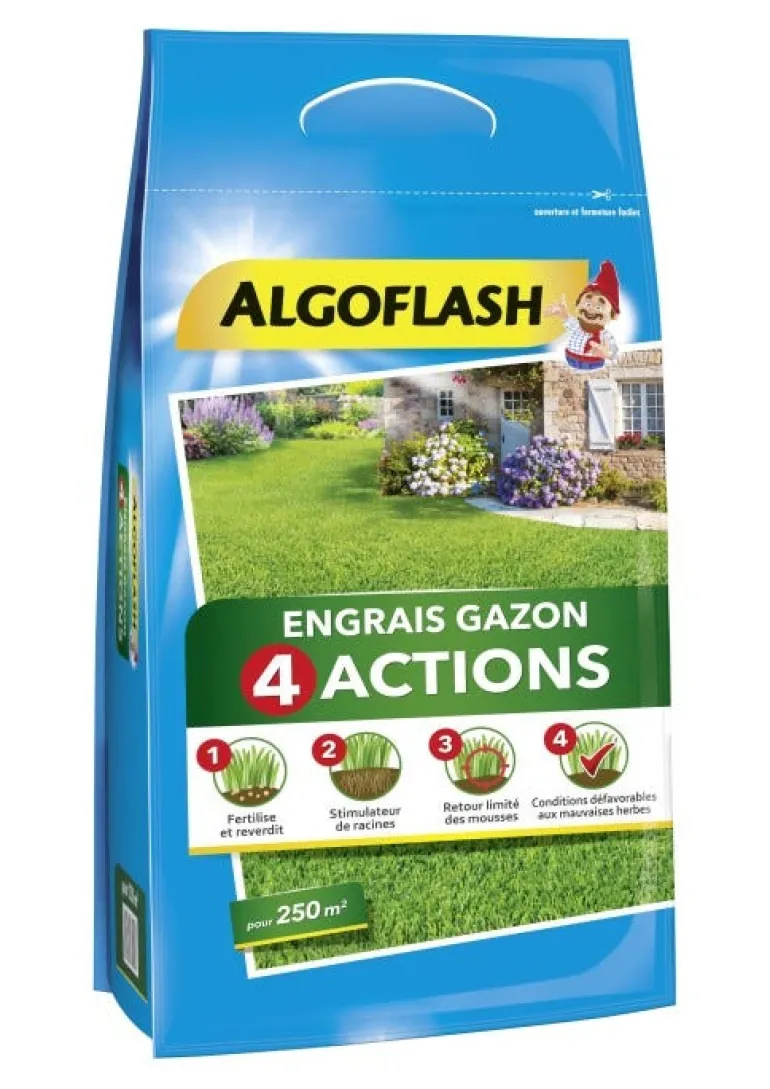 Engrais gazon 4 actions 10kg 250m² ALGOFLASH