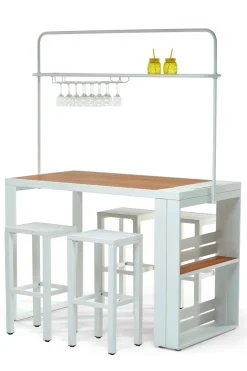 Ensemble table bar mange-debout+4 tabourets Cannes JARDILINE