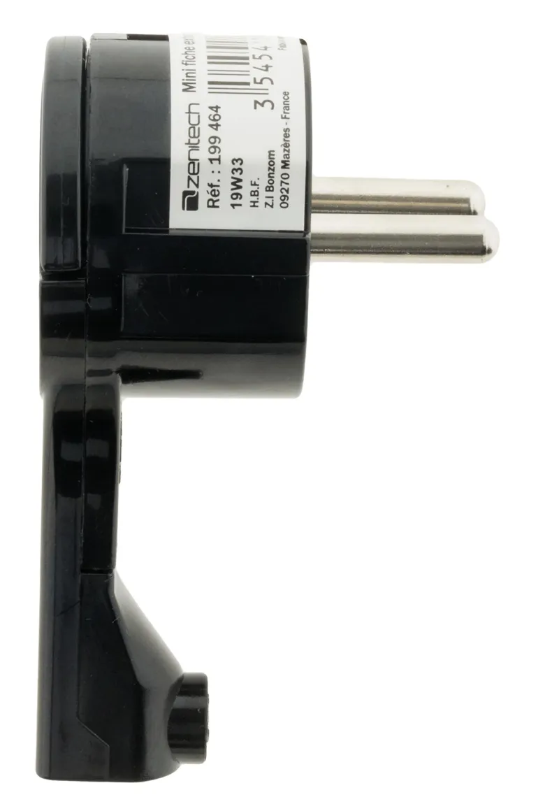 Fiche mâle extraplate 2 pôles+T 16A noire