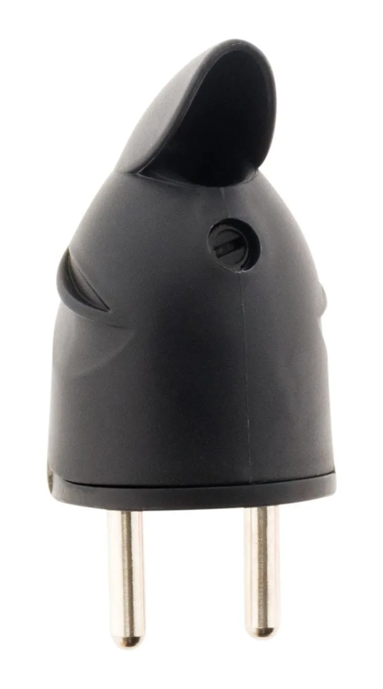 Fiche mâle latérale 2 pôles + terre noir NF