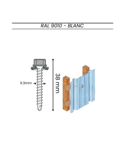 Fixation 6,3x38mm bardage acier laqué Blanc Pur (x25)