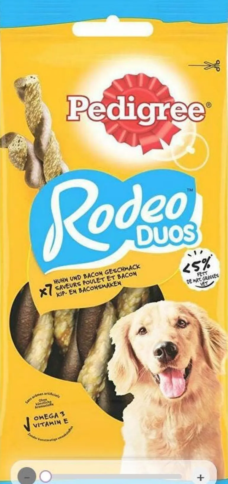 Friandise pour chien moyen Rodéo Duos au poulet/bacon 123g