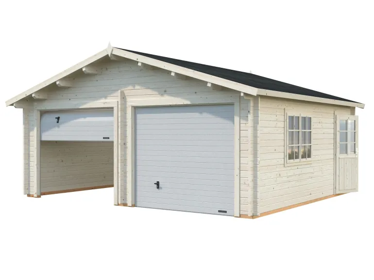 Garage Roger en bois blanc à porte sectionnelle 28,40 m²
