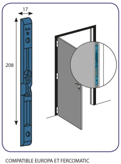 Gâche centrale en applique pour Europa58734 ouverture droite