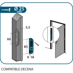 Gâche centrale à encastrer pour crémones Decena 84x18x9mm
