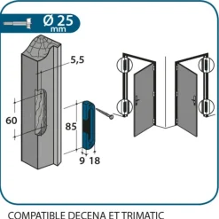 Gâche galet à encastrer pour crémones Decena 85x12x9mm