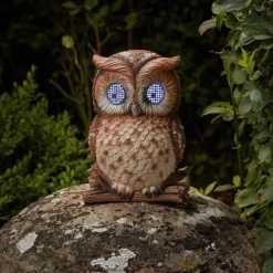 Hibou décoratif solaire clin d'oeil lumineux 25x21cm
