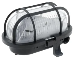 Hublot ovale noir socle plastique grille de protection 60W