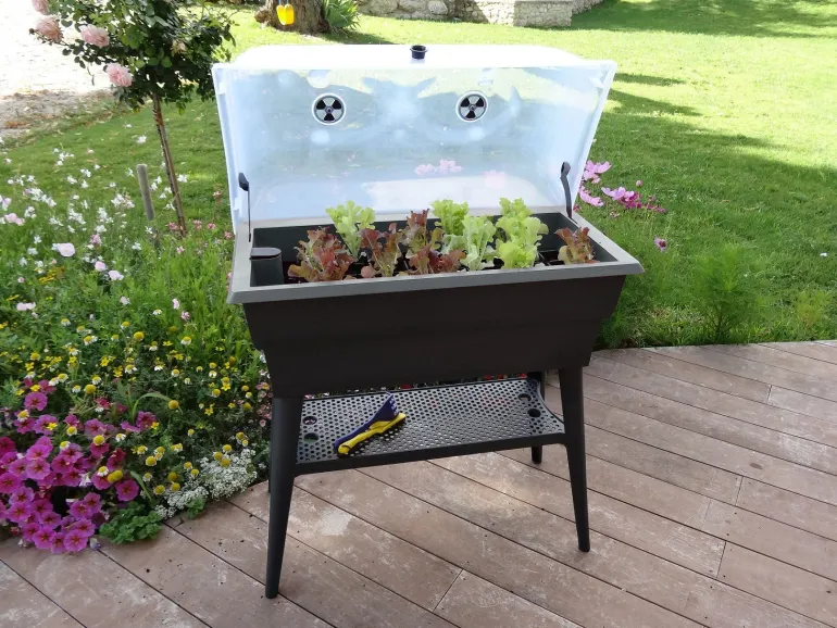 Jardinière double bac sur pieds Calipso Combi 40L gris