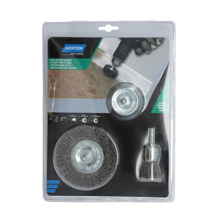 Kit 3 brosses pour perceuse, coupe circulaire, embout NORTON