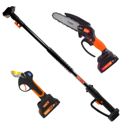 Kit sécateur + tronçonneuse + perche d'extension-2 batteries
