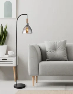 Lampadaire verre métal noir mat 9W E27 mattea