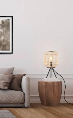 Lampe à poser E27 28W Ø21cm Noir/Bambou Hanoï EGLO