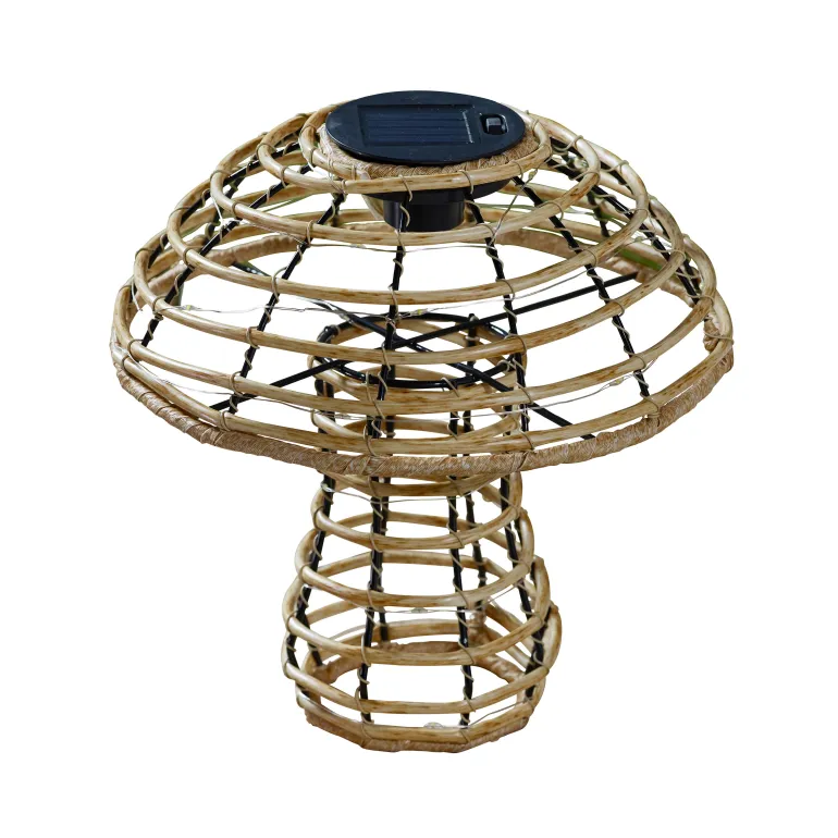 Lampe solaire Champignon faux rotin L