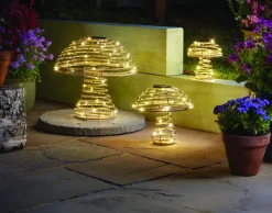 Lampe solaire Champignon faux rotin L